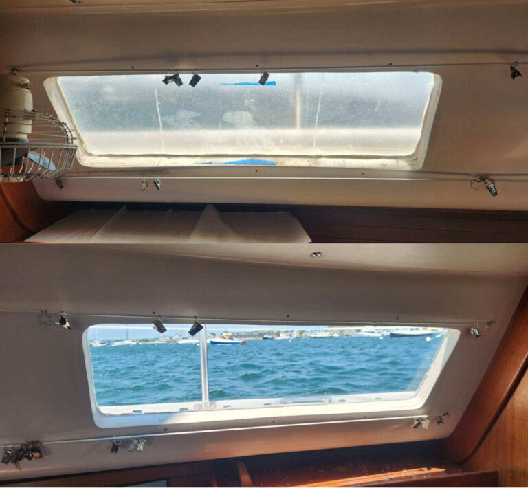 Old and custom manufactured replacement windows over one-another showing the improvement.